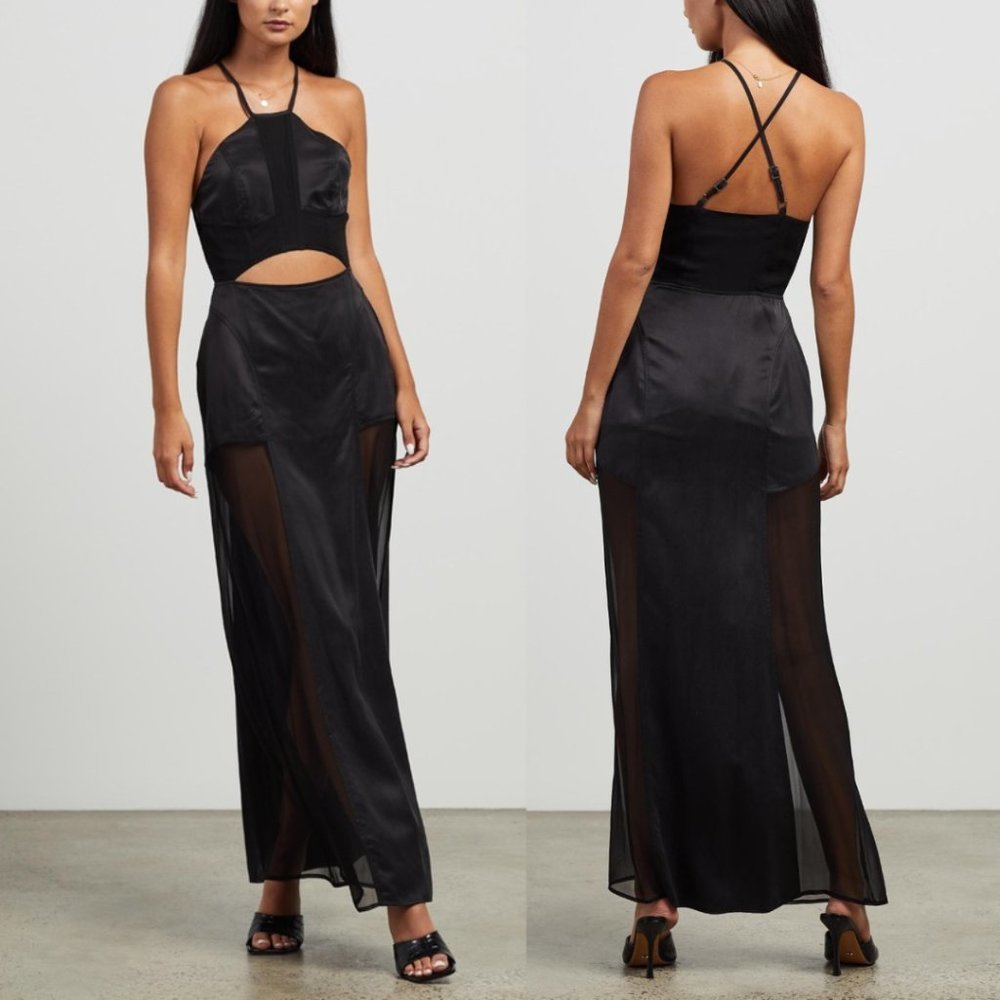 Auteur Black Izi Maxi Dress Sheer Mesh Silk Sleeveless Maxi XS X-Small